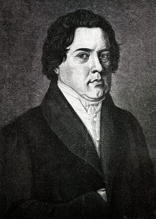 Ein schwarz-weiß Portrait von Ernst Adolf Schaubach um 1840